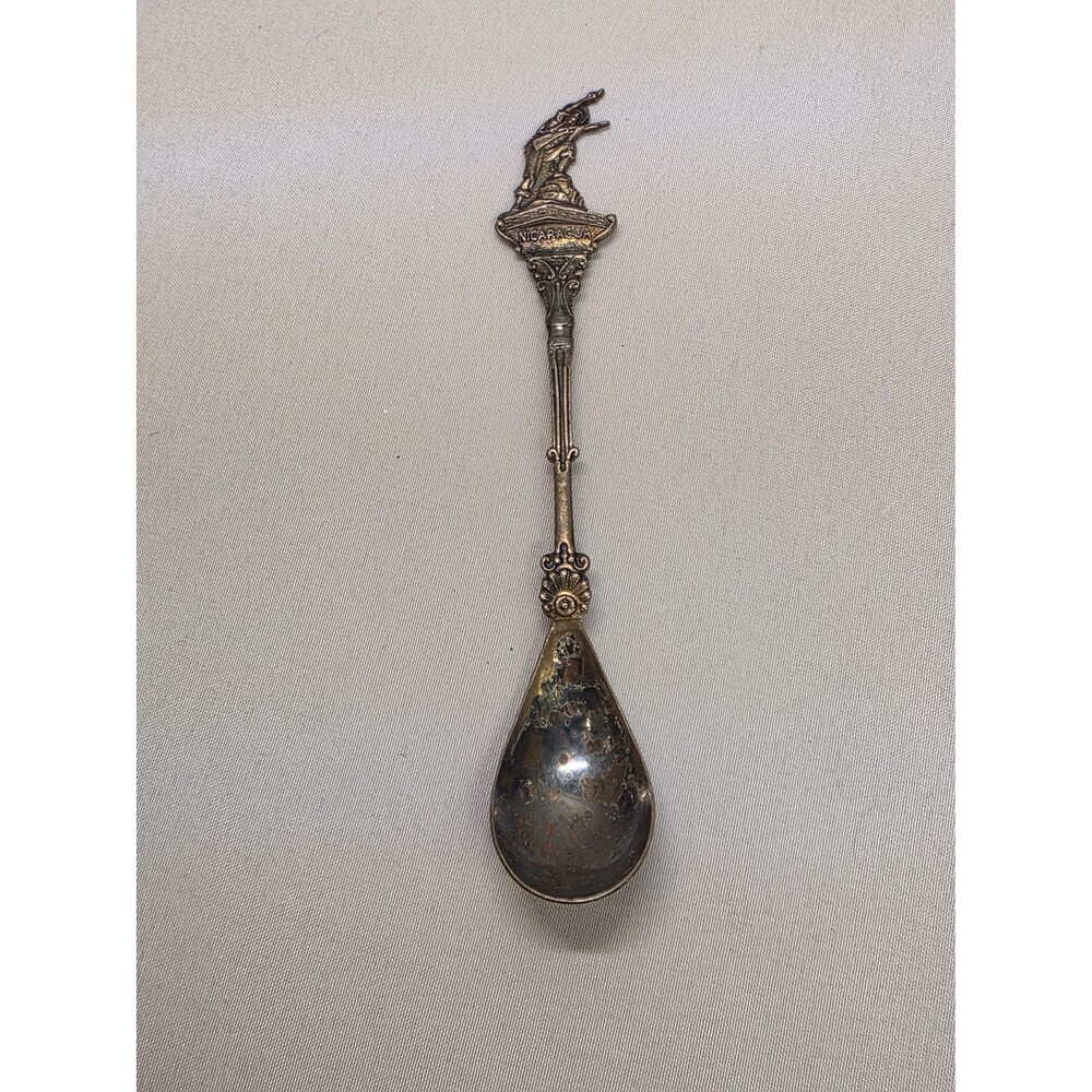 Vintage Nicaragua Collectible Souvenir Spoon, Silver Tone Decorative Travel